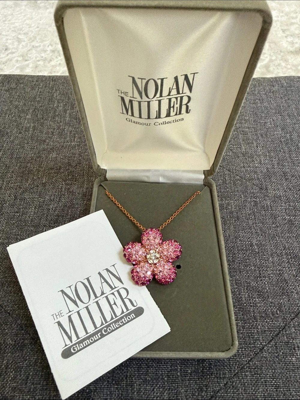 Nolan Miller Rose-Gold Chain with Pink Crystal Flower Pendant